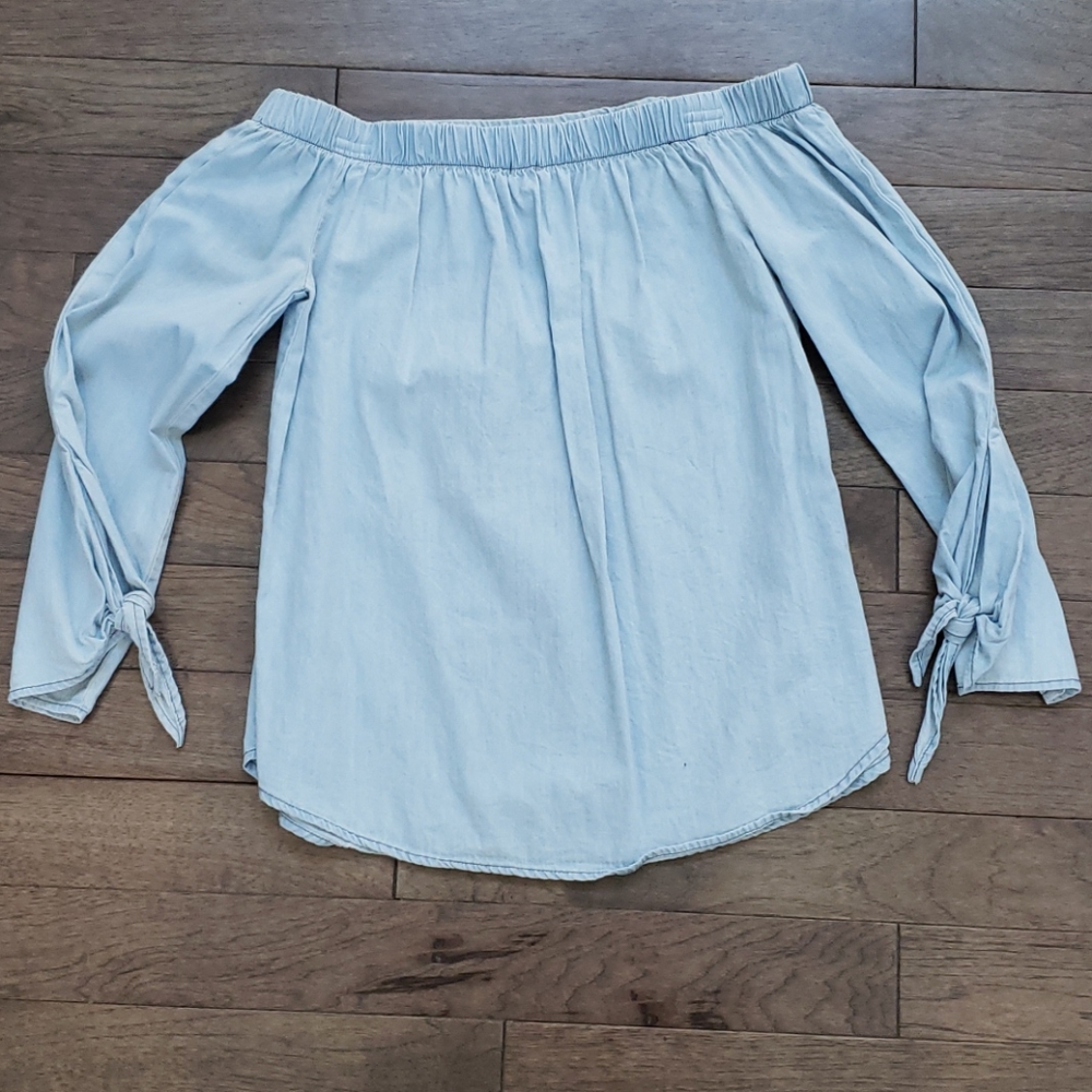 Blue off the shoulder shirt